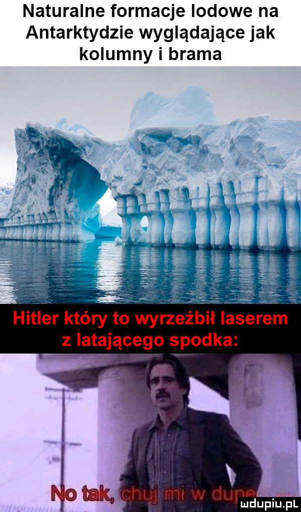 naturalne formacje lodowe na antarktydzie wyglądające jak kolumny i brama