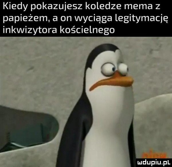 kiedy pokazujesz koledze mema z papieżem. a on wyciąga legitymację inkwizytora kościelnego