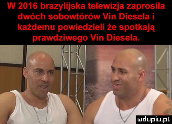 w      brazylijska telewizja zaprosiła dwóch sobowtórów vin diesela i każdemu powiedzieli że spotkają prawdziwego vin diesela