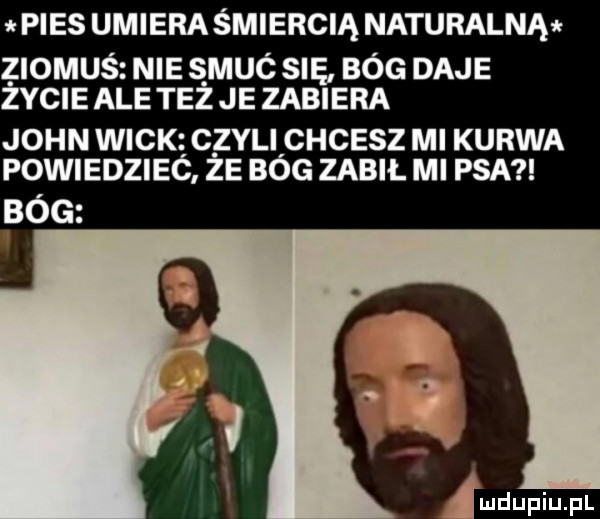 pies umieraśmiercią naturalnąsr ziomuś nie smuć sna bóg daje życie ale też je zabiera john weck czyli chcesz ml kurwa powiedziec że bóg zabił ml psa bóg