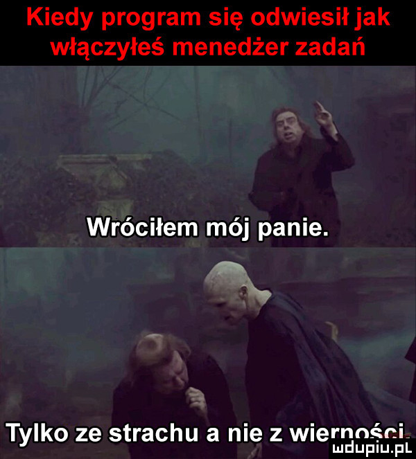 kiedy program się odwiesił jak włączyłeś menedżer zadań wróciłem mój panie. i tylko ze strachu a nie z wierności mduplu pl