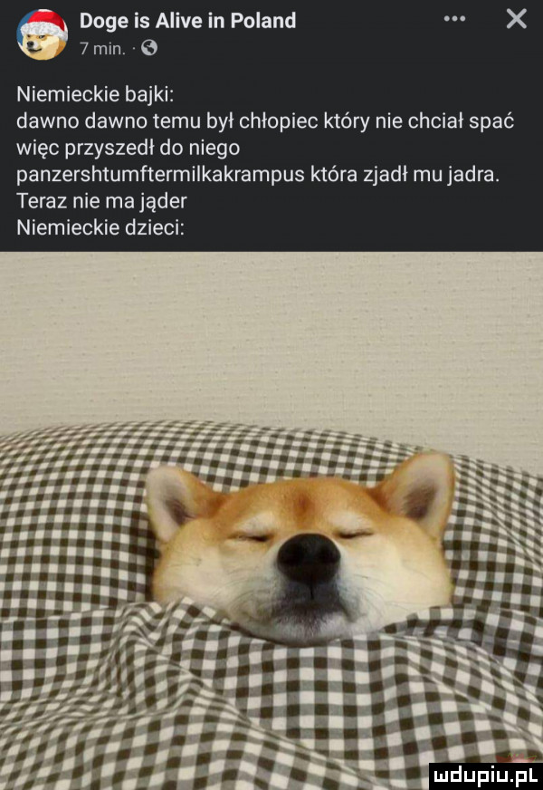 v k d n h a p m e w m   e g o d przyszedł do niego panzershtumftermilkakrampus która zjadł mu jadra. teraz nie ma jąder niemieckie dzieci niemieckie baj dawno dawno temu był chłopiec który nie chciał spać więc