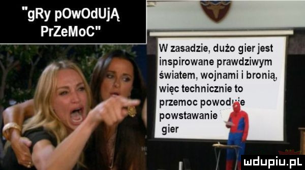 gry podkują przemoc w zasadzie. dużo gierjest inspirowane prawdziwym światem. wojnami i bronią więc technicznie to n przemoc powod powstawanie gier. abakankami l