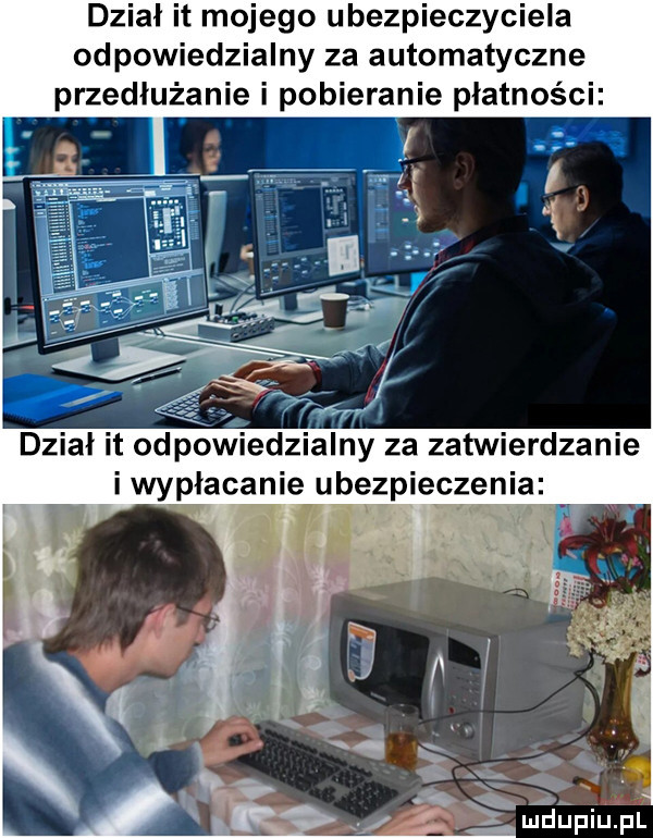 dział it mojego ubezpieczyciela odpowiedzialny za automatyczne przedłużanie i pobieranie płatności dział it odpowiedzialny za zatwierdzanie i wypłacanie ubezpieczenia