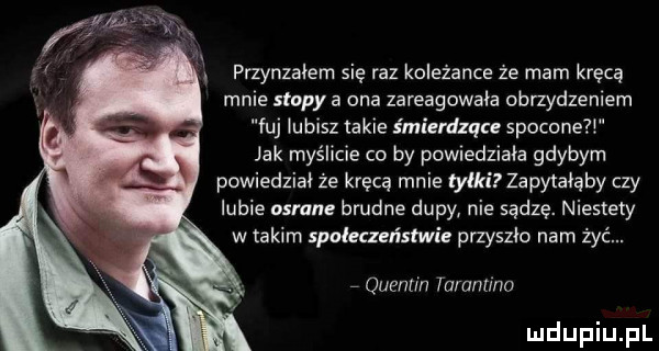 przynzaiem się raz koleżance że mam kręcą mnie stopy a ona zareagowała obrzydzeniem fuj lubisz takie śmierdzqu spocone jak myślicie co by powiedziała gdybym powiedziai że kręcą mnie tyłki zapytaiąby czy lubie osmie brudne dupy nie sądzę. niestety w takim spałeczeńskwię przyszło nam żyć. quentin tarantino