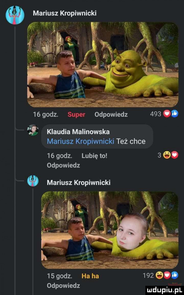 mariusz kmpiwnicki  ógodz. super odpowiedz    . z klaudia malinowska mariusz kropiwnicki też chce    godz lubię to    . odpowiedz   mariusz kropiwnicki    godz. ha ha     eo. odpowiedz