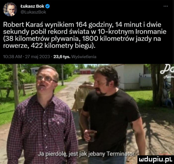 admo lukas suk robert karaś wynikiem     godziny    minut i dwie sekundy pobił rekord świata w   krotnym ironmanie    kilometrów pływania      kilometrówjazdy na rowerze     kilometry biegu. tran ham    may. www w. wr nę q w