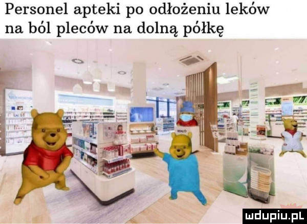 personel apteki po odłożeniu leków na ból pleców na dolną półkę