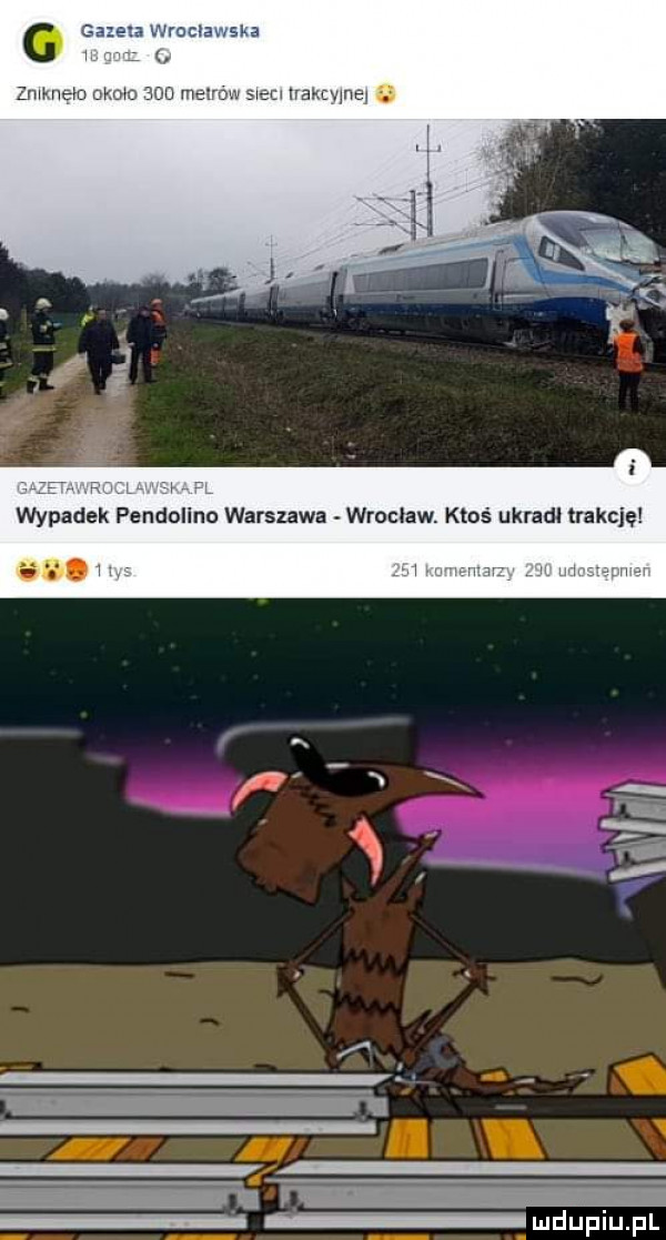 g gazela wracyawska w. mew o eimw swa tw lvahcwnel. f l wypadek pendolino warszawa wrocław ktos ukradl trakcję iwah w