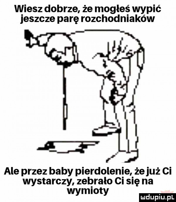 wiesz dobrze że mogłeś wypić jeszcze parę rozchodniaków ale przez baby pierdolenie żejuż ci wystarczy zelgrało ci się na mm