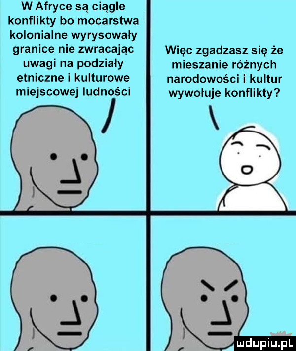 w afryce są ciągle konflikty bo mocarstwa kolonialne wyrysowaly granice nie zwracając więc zgadzasz się że uwagi na podziały mieszanie różnych etniczne i kulturowe narodowości i kultur miejscowej ludności wywoluje konflikty