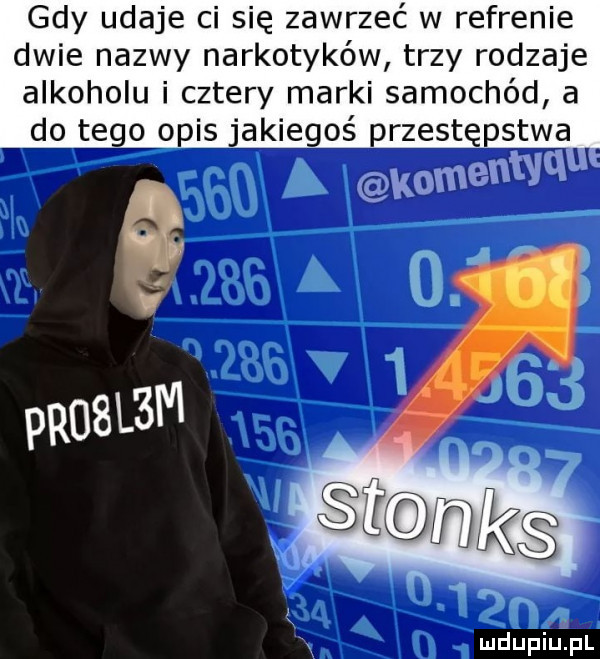 gdy udaje ci się zawrzeć w refrenie dwie nazwy narkotyków trzy rodzaje alkoholu i cztery marki samochód a do eggopis jakiegoś przestępstwa x