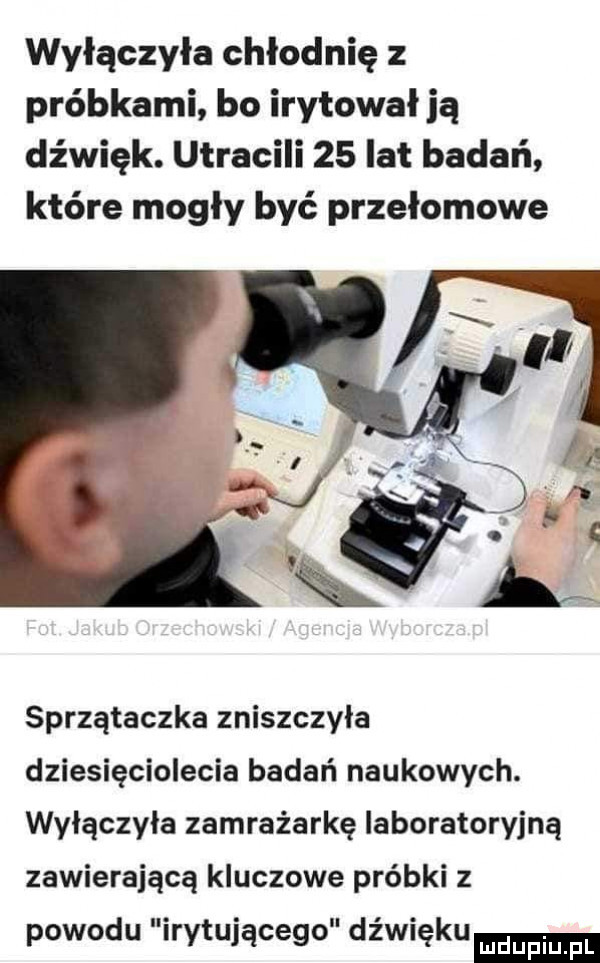 wyłączyła chłodnie z próbkami bo irytował ją dźwięk. utracili    lat badań które mogły być przełomowe sprzątaczka zniszczyła dziesięciolecia badań naukowych. wylączyla zamrażarkę laboratoryjną zawierającą kluczowe próbki z powodu irytującego dame