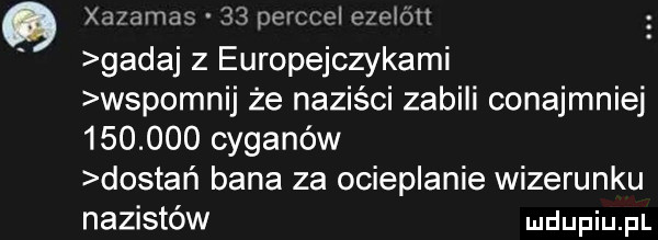 xazamas    perccel amen gadaj z europejczykami wspomnij że naziści zabili conajmniej         cyganów dostań bana za ocieplanie wizerunku nazistów