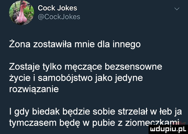 cook jones v    cockjokes żona zostawiła mnie dla innego zostaje tylko męczące bezsensowne życie i samobójstwo jako jedyne rozwiązanie i gdy biedak będzie sobie strzelał w łeb ja n kami tymczasem bedę w pubie z ziomemdupiu fl