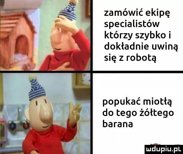 zamówić ekipę specjalistów którzy szybko i dokładnie uwiną się z robotą popukać miotłą do tego żółtego barana