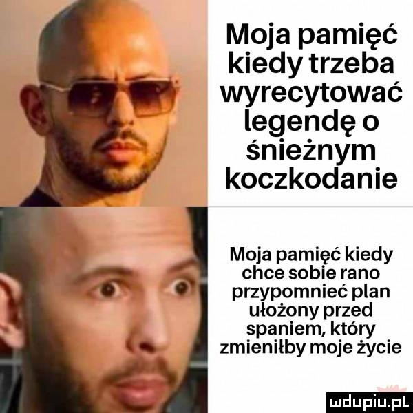 moja pamięć kiedy trzeba wyrecytować legendę   śnieżnym koczkodanie moja pamięć kiedy chce sobie rano przypomnieć plan ułożony przed spaniem który zmieniłby moje życie ludu iu. l