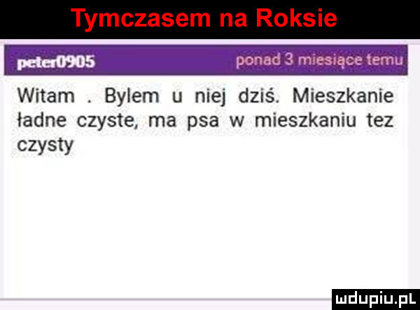 ponad   miesiące temu witam. bylem u niej dziś. mieszkanie ładne czyste ma psa w mieszkaniu tez czysty ludu iu. l