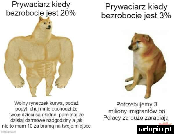 prywaciarz kiedy bezrobocie j est    j i l   wolny ryneczek kurwa podaż popki. chuj male obohodzl ze wole dzieci są godne pamięta że dzisna darmowe naagoazlny a jak nie lo mam in za bramą na wole mlelsce prywaciarz kiedy bezrobocie jest   potrzebujemy   miliony imigrantów bo polacy za dużo zarabiają