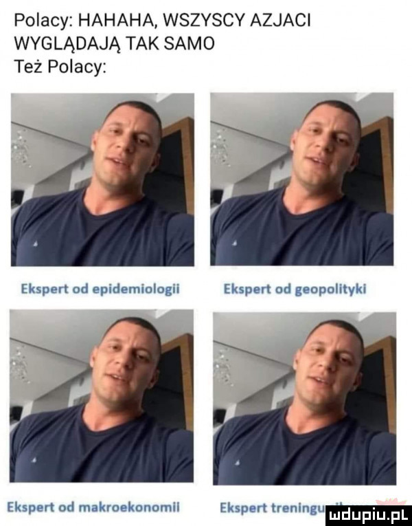 polacy hahaha wszyscy azjaci wyglądają tak samo też polacy ekspert od epidemiologii ekspert od geopolityki ekspert od makroekonomil ekspert treningom