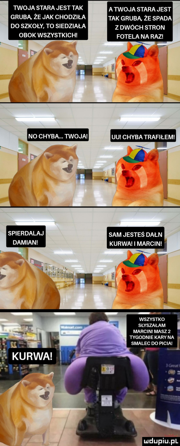 twoja stara jest tak a twoja stara jest gruba że jak chodzila tak gruba. że spada do szkoły to siedziała z dwóch stron obok wszystkich fotela na raz no chyba. twoja uu chyba trafiłem j i x sam jesteś dagn kurwahmarcin wszystko słyszałam marcini masz   tygodnie kary na smalec do picia