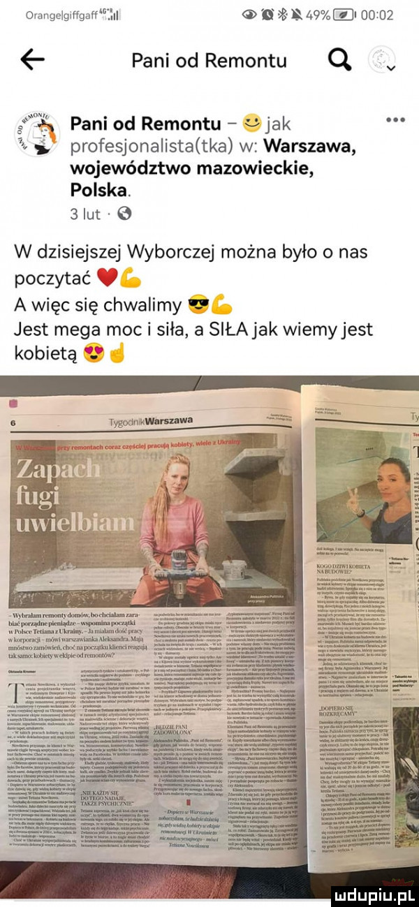 orangełgxfigafiwlll n i    el       pani od remontu q w    pani od remontu u jak v profesjonalista tka w warszawa województwo mazowieckie polska.   lut   w dzisiejszej wyborczej można było o nas poczytać u a więc się chwalimy i jest mega moc i siła a siłajak wiemyjest kobietą
