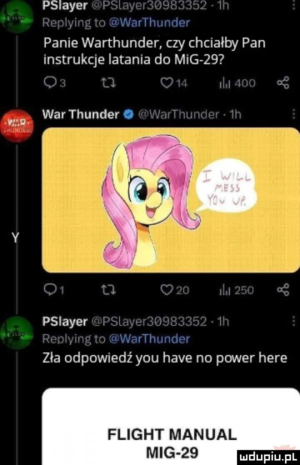 psiayer p j w h i w ftwarllmv ui panie warthunder czy chciałby pan instrukcje latania do mig      f w wm wim   ma psiayer a w vhfthhimipi zła odpowiedź y-u hace no power here flight manual mig zq