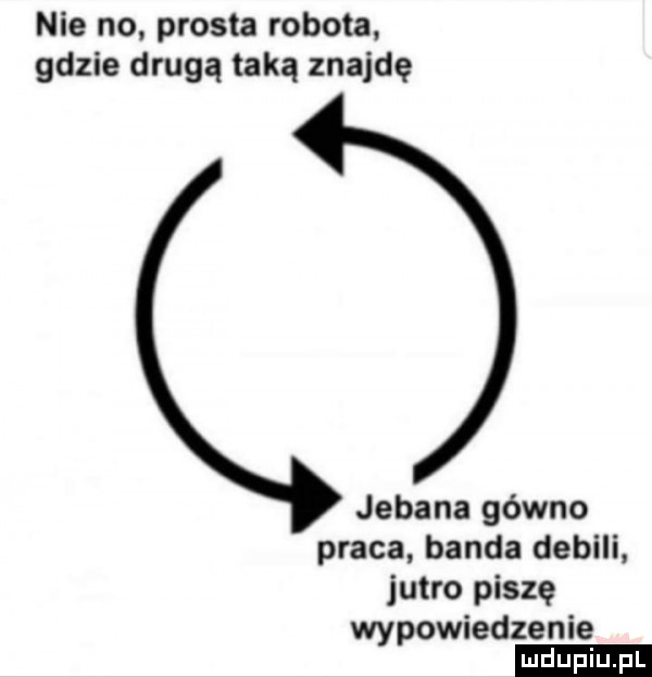 nie no. prosta robota. gdzie druga taką znajdę jebana gówno praca banda debili jutro piszę wypowiedzenie ludu iu. l