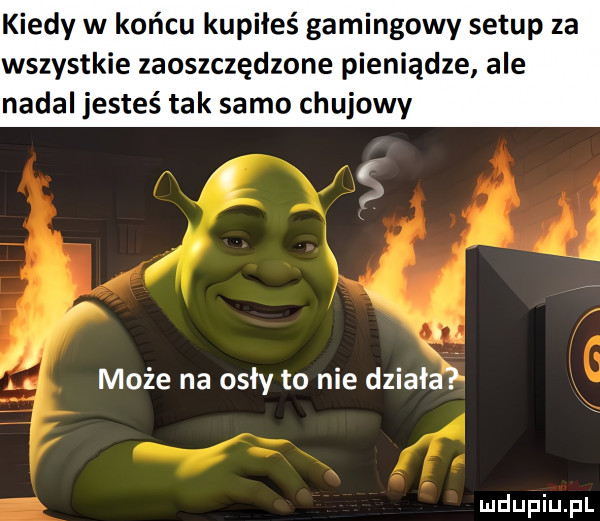 kiedy w końcu kupiłeś gamingowy setup za wszystkie zaoszczędzone pieniądze ale nadal jesteś tak samo chujowy może na osły to nie działa