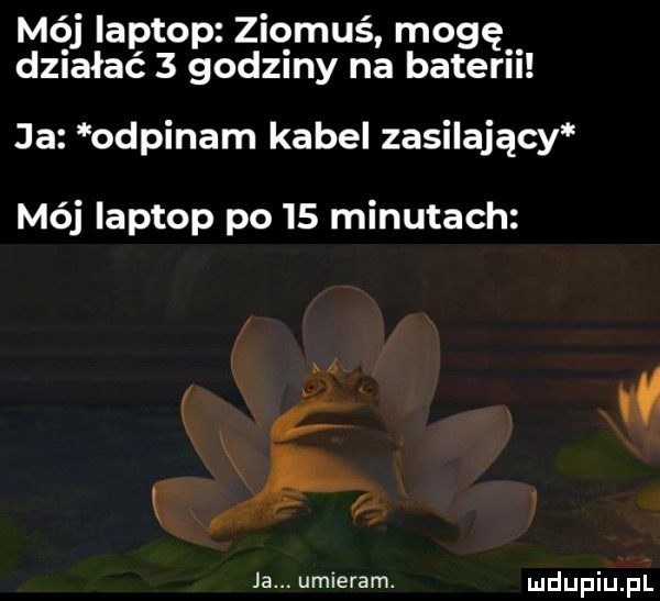 moj laptop ziomuś mogę działać   godziny na baterii ja odpinam kabel zasilający mój laptop po    minutach c i ja. umieram