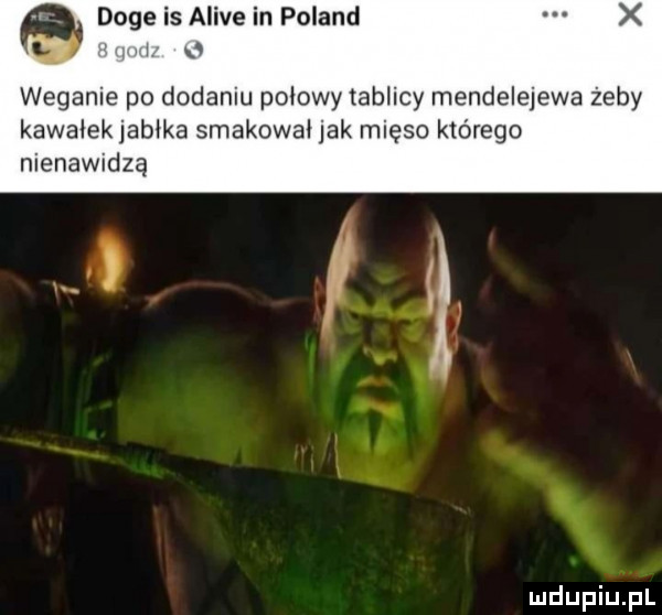 doje is alice in poland x   weganie po dodaniu połowy tablicy mendelejewa żeby kawalekjabłka smakował jak mięso którego nienawidzą