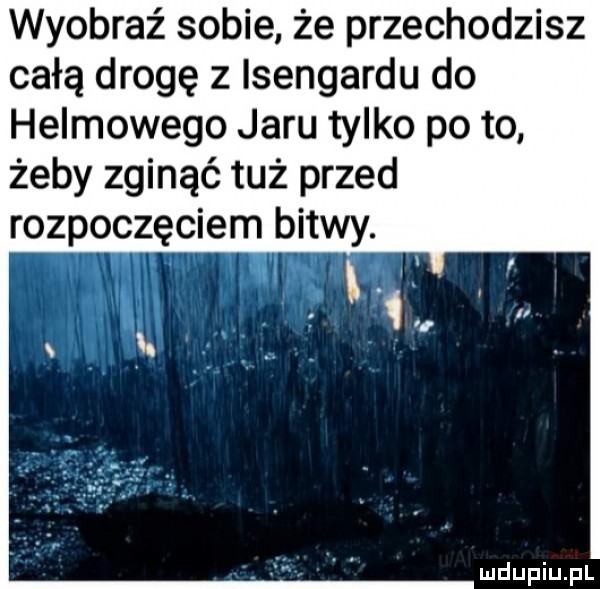 wyobraź sobie że przechodzisz całą drogę z isengardu do helmowego jaru tylko po to żeby zginąć tuż przed rozpoczęciem bitwy