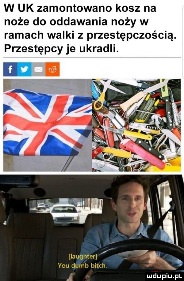 w uk zamontowano kosz na noże do oddawania noży w ramach walki z przestępczością. przestępcy je ukradli. i. laughter rvou dumb bitch. x