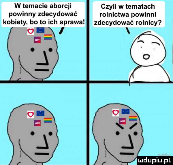 w temacie aborcji czyli w tematach powinny zdecydować rolnictwa powinni kobiety bo to ich sprawa zdecydować rolnicy