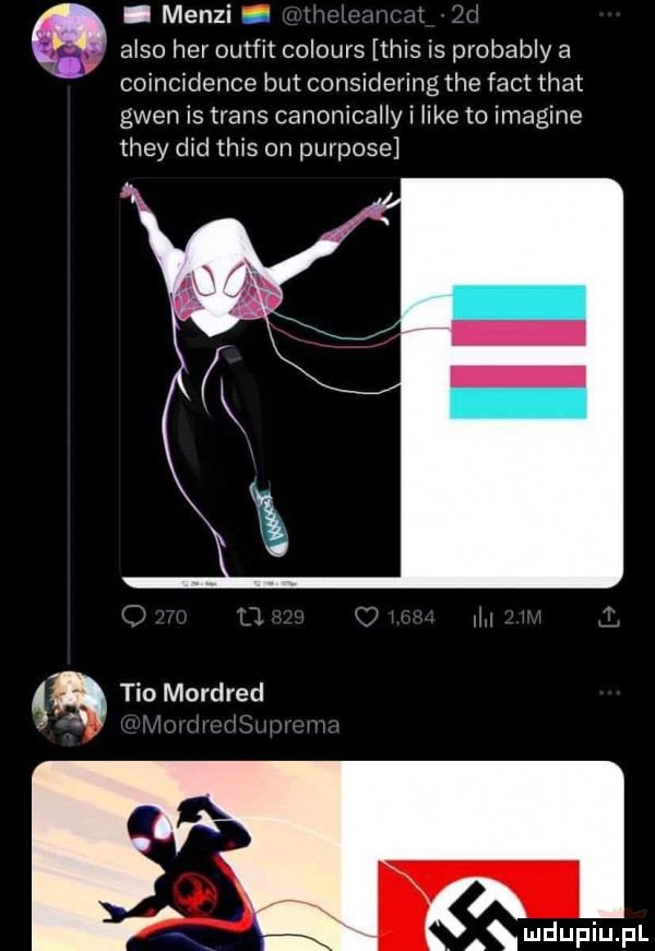 menzi o anso her outfit colours tais is probably a coincidence but considering tee fajt trat glen is trans canonically i like to imagine they ddd tais on purpose