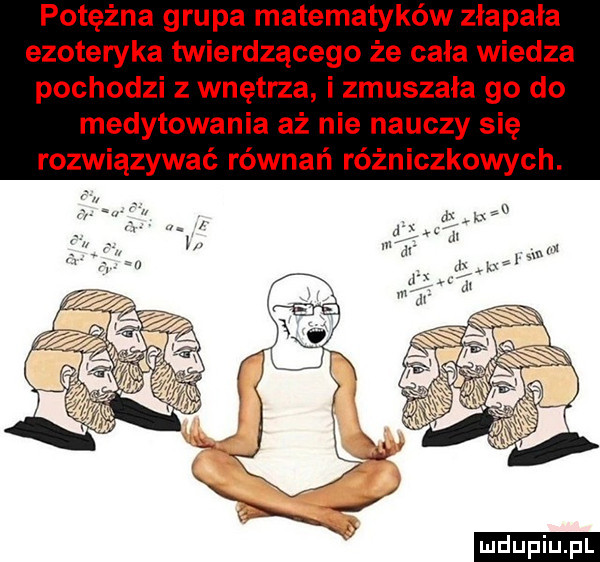 potężna grupa matematyków złapała ezoteryka twierdzącego że cała wiedza pochodzi z wnętrza i zmuszała go do medytowania aż nie nauczy się rozwiązywać równań różniczkowych