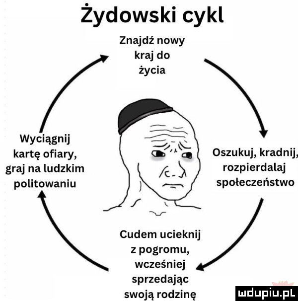 żydowski cykl znajdź nowy kraj do życia wyciągnij kartę ofiary oszukuj kradnij graj na ludzkim rozpierdala politowaniu społeczeństwo cudem ucieknij pogromu wcześniej sprzedając swoją rodzinę