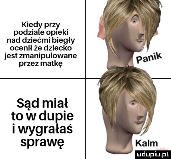 kiedy przy podziale opieki nad dziećmi biegły ocenił że dziecko jest zmanipulowane przez matkę sąd miał to w dupie i wygrałaś sprawę ludu iu. l