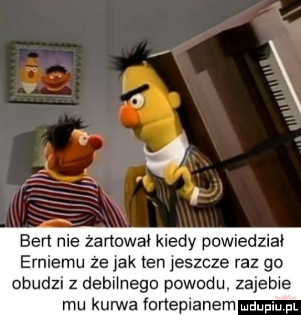 bert nie żartował kiedy powiedział erniemu że jak ten jeszcze raz go obudzi z debilnego powodu zajebie mu kurwa fortepianem