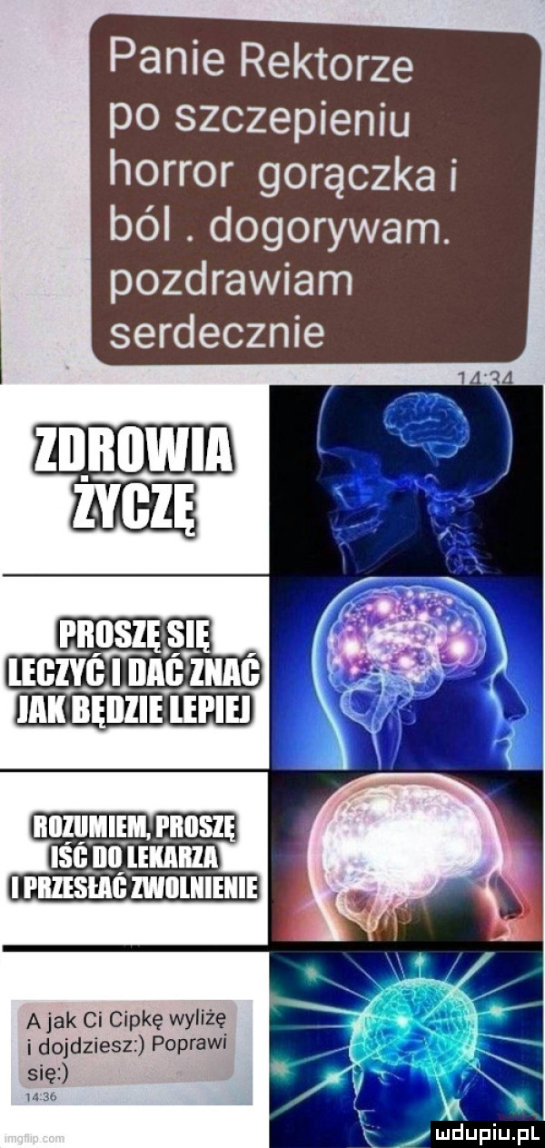 panie rektorze po szczepieniu horror gorączkai ból. dogoryw m pozdrawiam serdecznie a jak ci cipkę wyliżę i dojdzieszz popraw się man