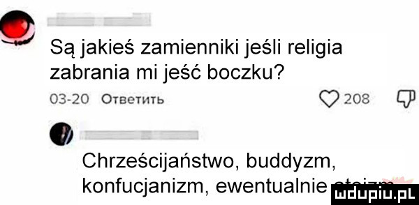 są jakieś zamienniki jeśli religia zabrania mi jeść boczku       owemu.       q chrześcijaństwo buddyzm konfucjanizm ewentualnie