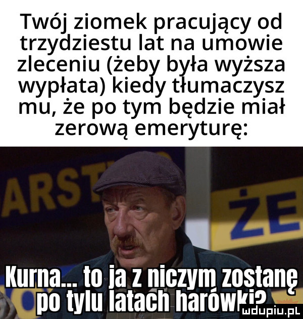 twój ziomek pracujący od trzydziestu lat na umowie zleceniu żab była wyższa wypłata kie y t umaczysz mu że po tym będzie miał zerową emeryturę kurna. to ia z niczym zostanę no iglu latach nazw idem