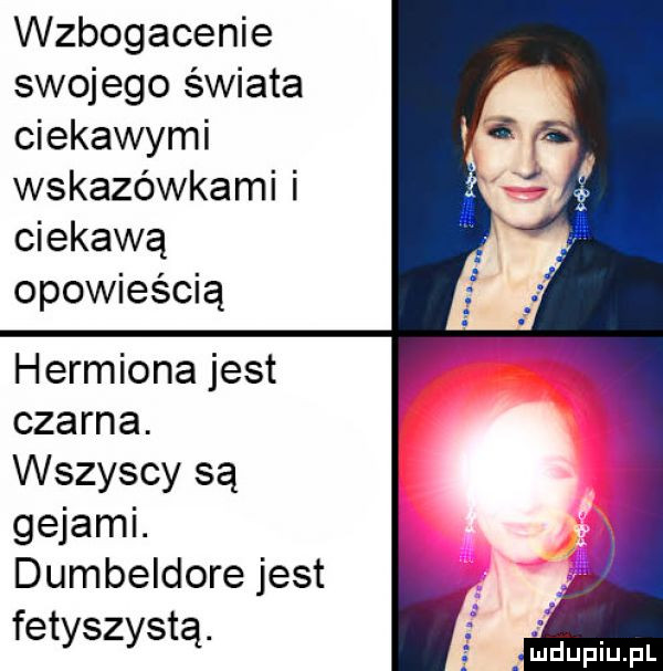 wzbogacenie swojego świata ciekawymi wskazówkami i ciekawą opowieścią hermiona jest czarna. wszyscy są gejami. dumbeldore jest fetyszysta