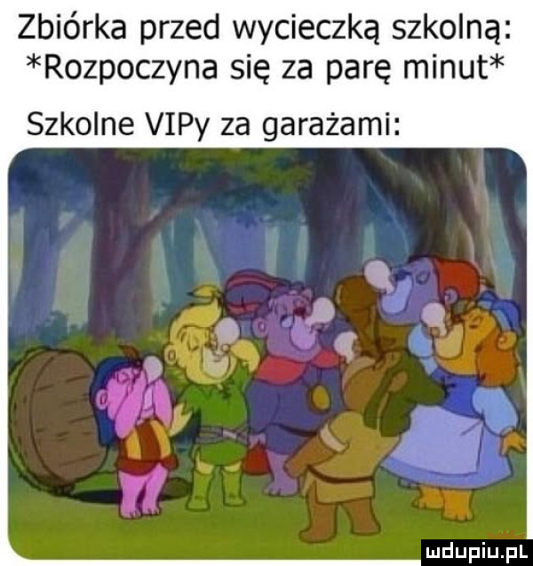 zbiórka przed wycieczką szkolną rozpoczyna się za parę minut szkolne viny za garażami