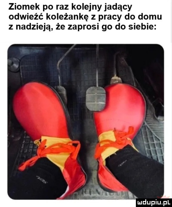 ziomek po raz kolejny jadący odwieźć koleżankę z pracy do domu z nadzieją że zaprosi go do siebie