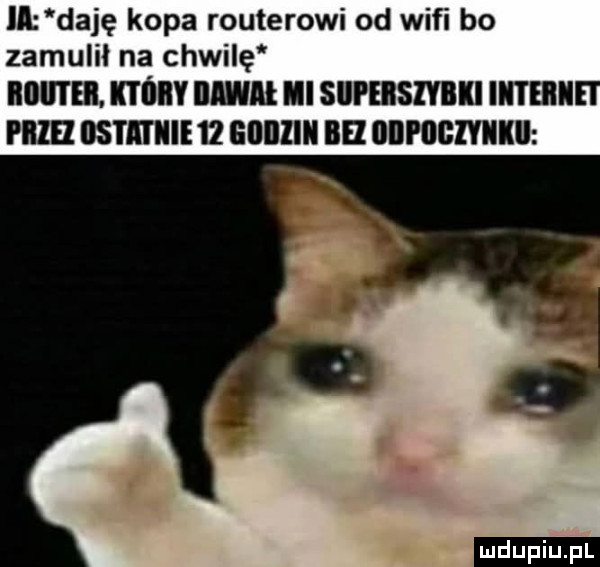 ll daję kopa routerowi od wifi bo zamulił na chwilę router który njai ibl siipebszybii iiteiiiei prze ostmiie    godzin bh iiiii iigiyikii ludu iu. l