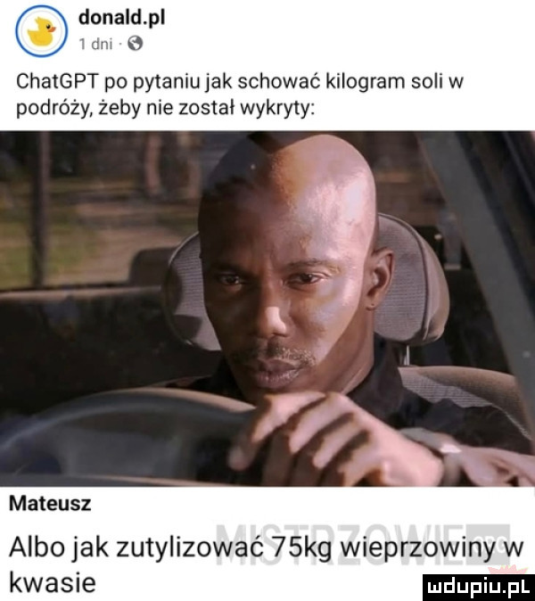 donald p dm   chatgpt po pytaniu jak schować kilogram soli w podróży. żeby nie został wykryty mateusz albo jak zutylizować   kg wieprzowiny w kwasie