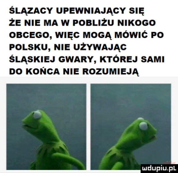 ślązacy upewniający się że nie ma w pobliżu nikogo obcego wiec mogą mowic po polsku nie używając śląskiej gwary której sami oo konca nie rozumieją