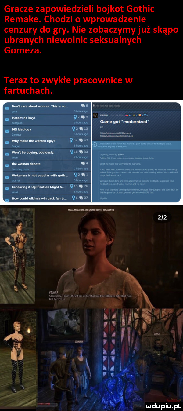 gracze zapowiedzieli bojkot gothic remake. chodzi o wprowadzenie cenzury do gry. nie zobaczymyjuż skąpo ubranych nieonnic seksualnych gomeza. teraz to zwykłe pracownice w fartuchach. om mam wmur mx. abakankami. abakankami m m w game gm modemixed na mew wdy mm m. warn n ugry wm. wam mmm u. mu e na wapn   ix no w. m. gm adam. uwm nw. ma.   chwld mamul hm wk     m g. l iiqx v r i l v