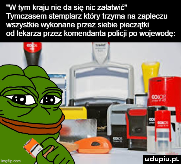 w tym kraju nie da się nic załatwić tymczasem stemplarz który trzyma na zapleczu wszystkie wykonane przez siebie pieczarki od lekarza przez komendanta policji po wojewodę ax